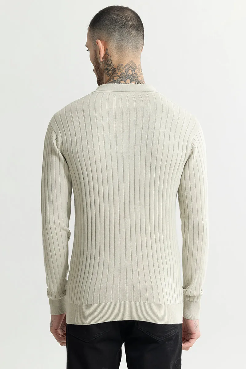 Chunky Ribbed Knitted Cream Polo T-Shirt