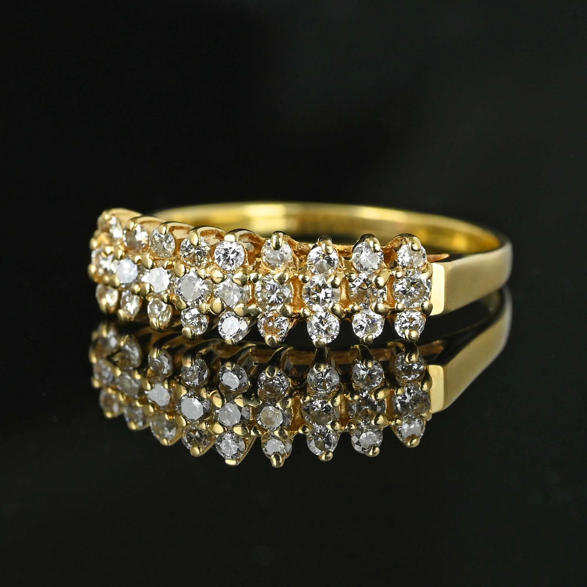 Classic 14K Gold Chevron Three Row Diamond Ring