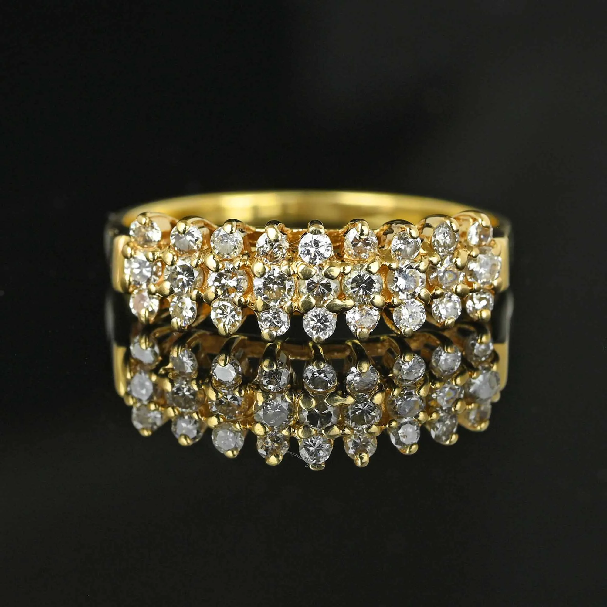 Classic 14K Gold Chevron Three Row Diamond Ring