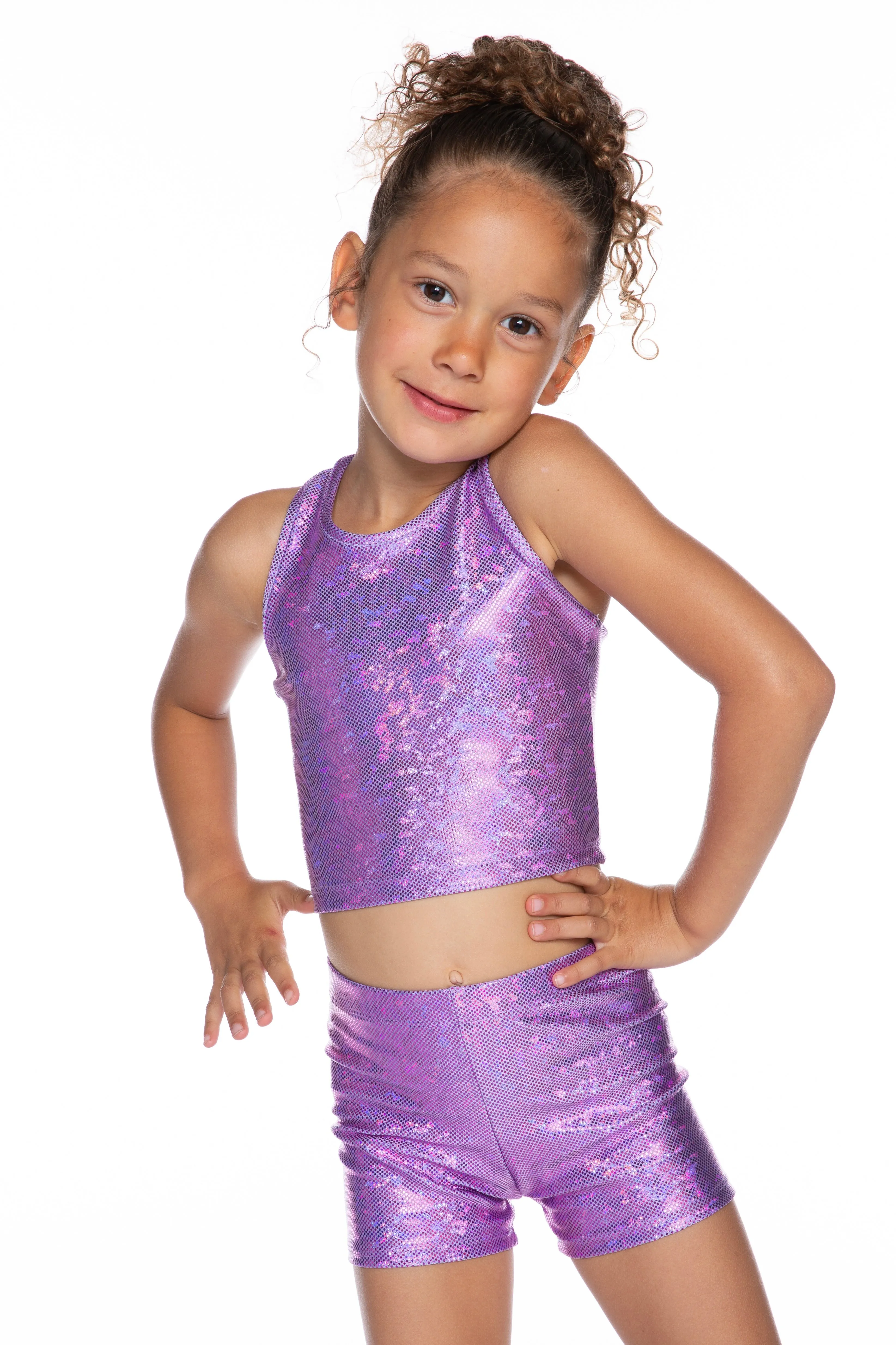 Cropped Racerback Tank & Tumble Short - Glitter Lilac Purple