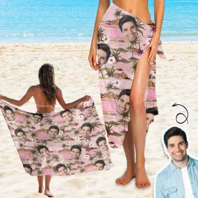 Custom Face Pink Long Sarongs Beach Wrap Personalized Bikini Cover Up