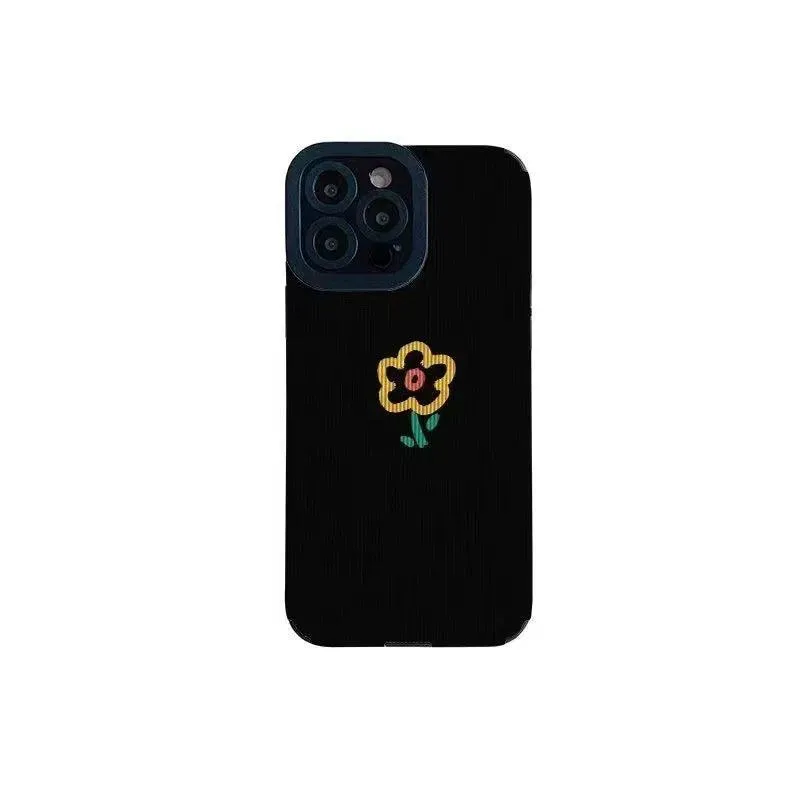 Cute Phone Case for iPhone 14 13 12 11 Pro Max, 14 Plus, X XR XS Max, 7 8 Plus, 12 13 Mini: Simple Flower Pattern on Black