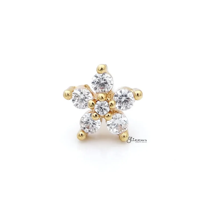 CZ Flower Cartilage Tragus Piercing Earring - Gold