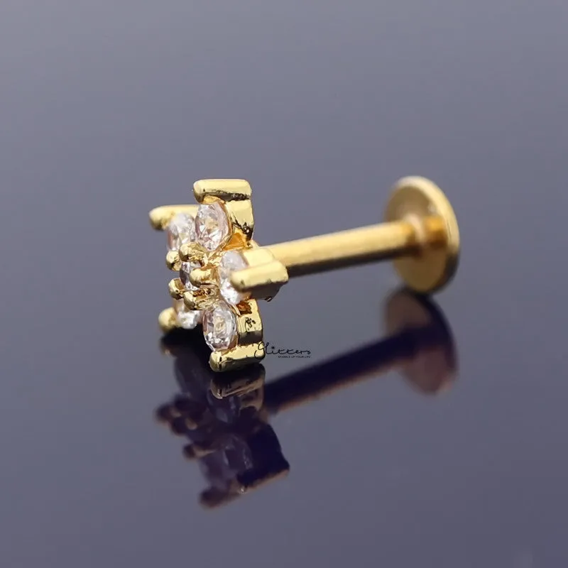 CZ Flower Cartilage Tragus Piercing Earring - Gold