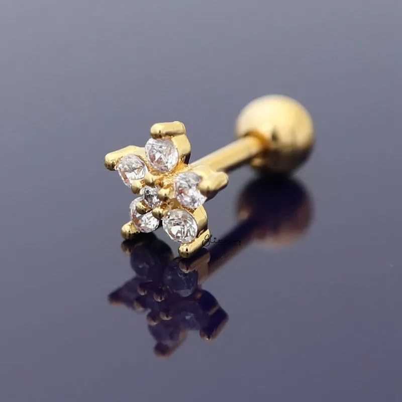 CZ Flower Cartilage Tragus Piercing Earring - Gold