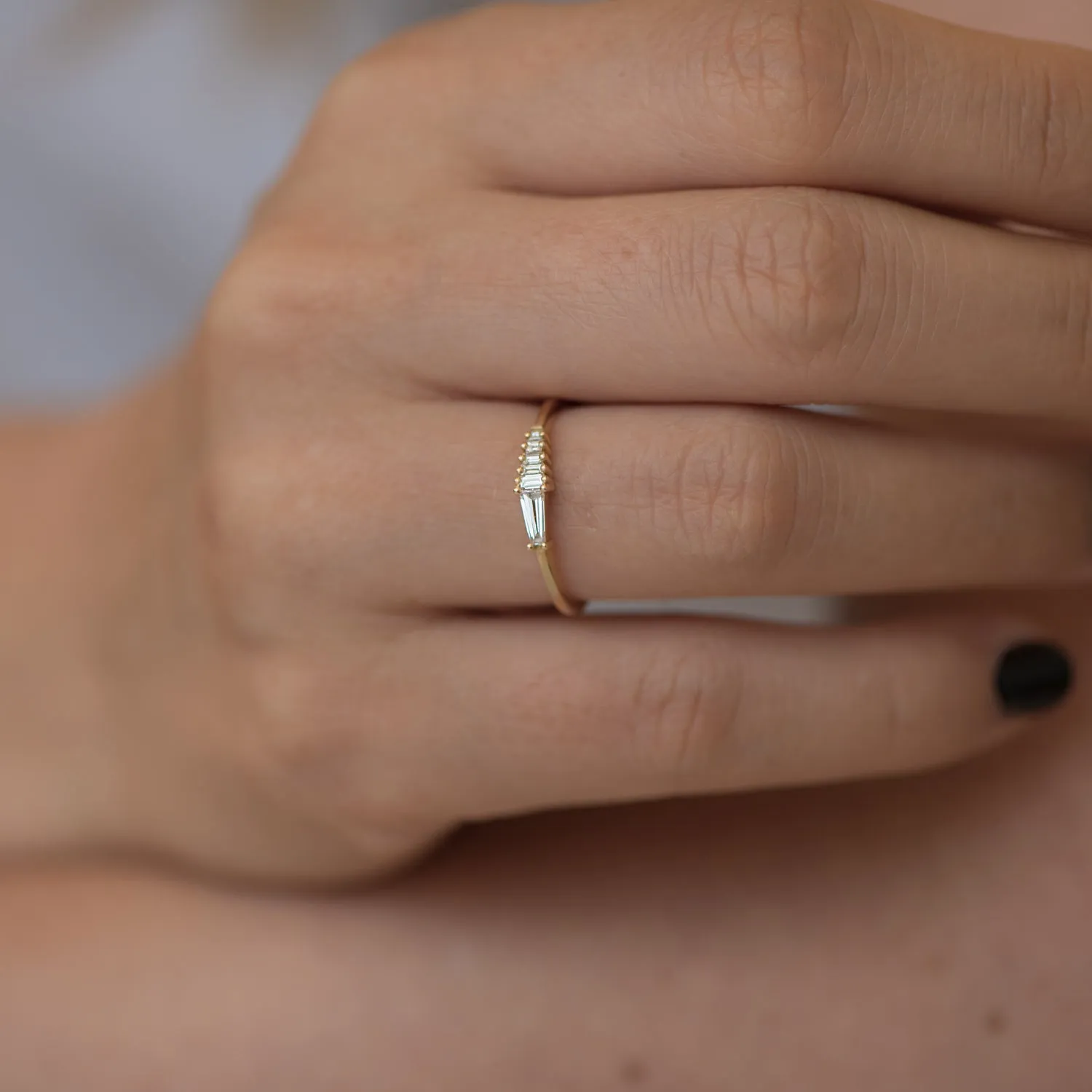 Dainty Trapeze Diamond Ring - Geometric Cluster Ring