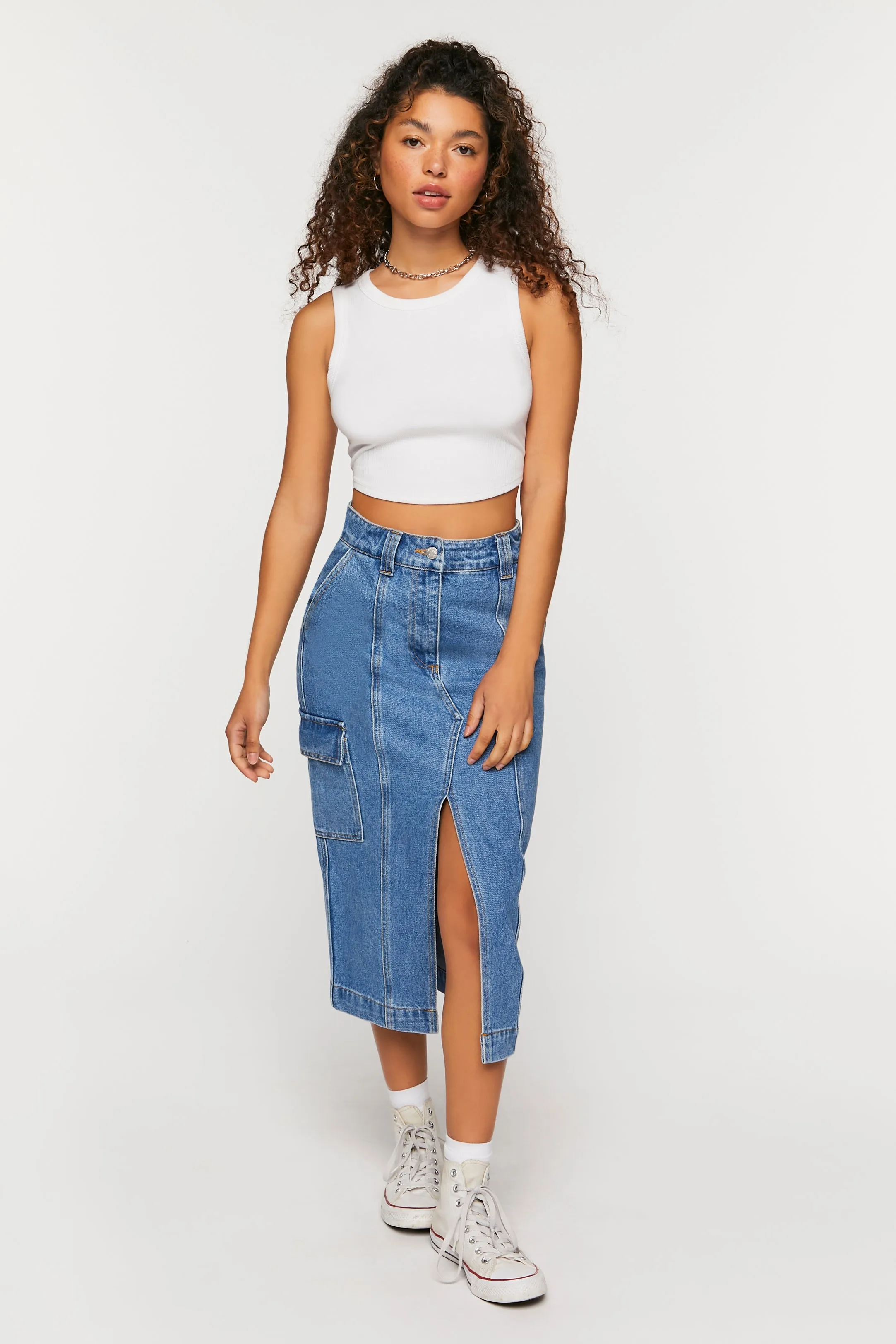 Denim Split-Hem Maxi Skirt