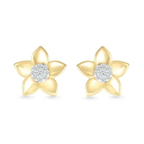 Diamond Pave Center with Five Gold Petal Flower Stud Earrings