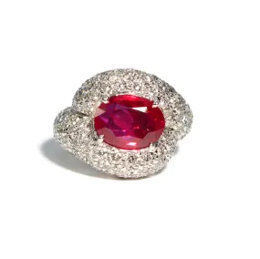 Eclat Jewels - One of Kind Estate Ring with Burma Ruby and Diamonds, 18k White Gold