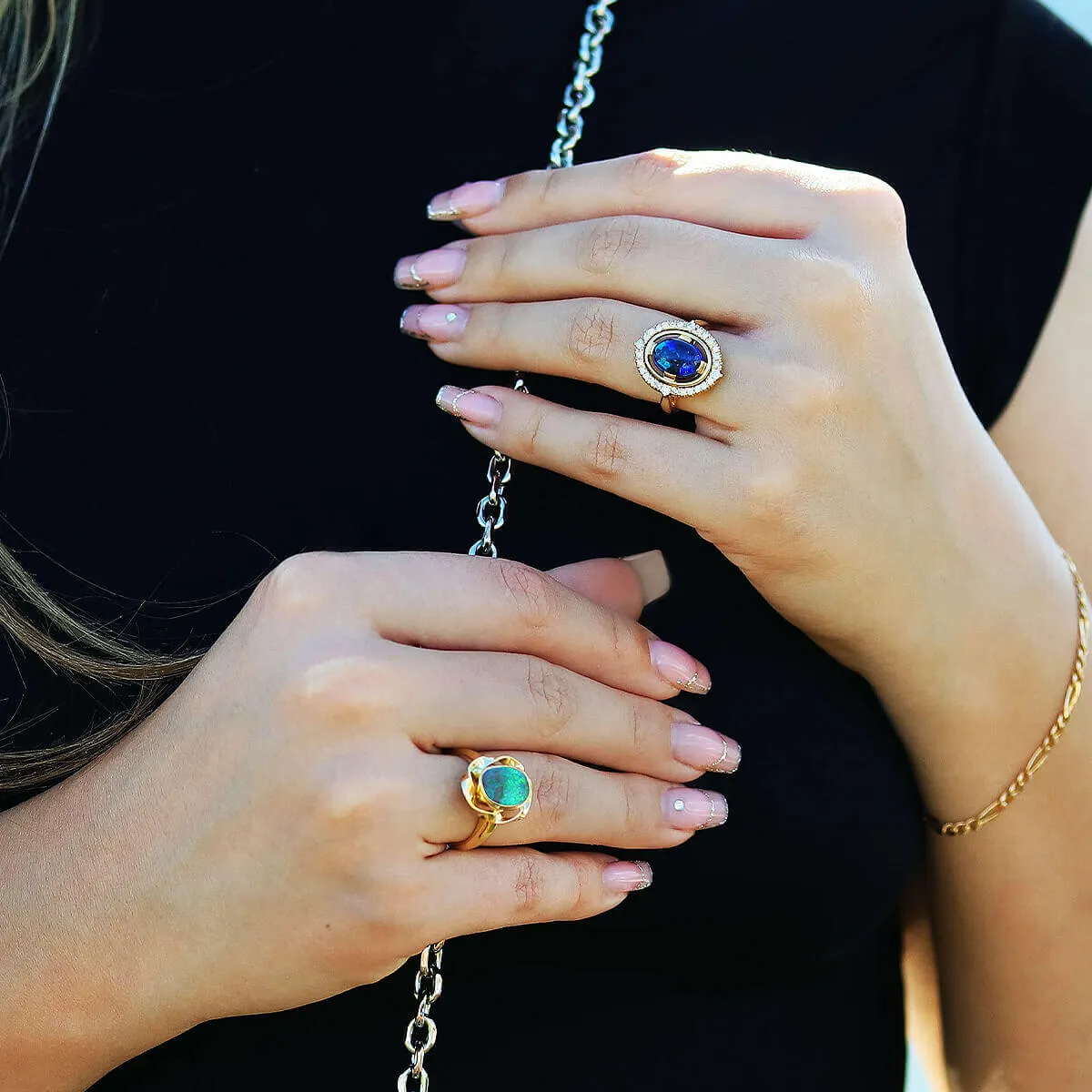 Fairy Princess Black Opal & Diamond Ring