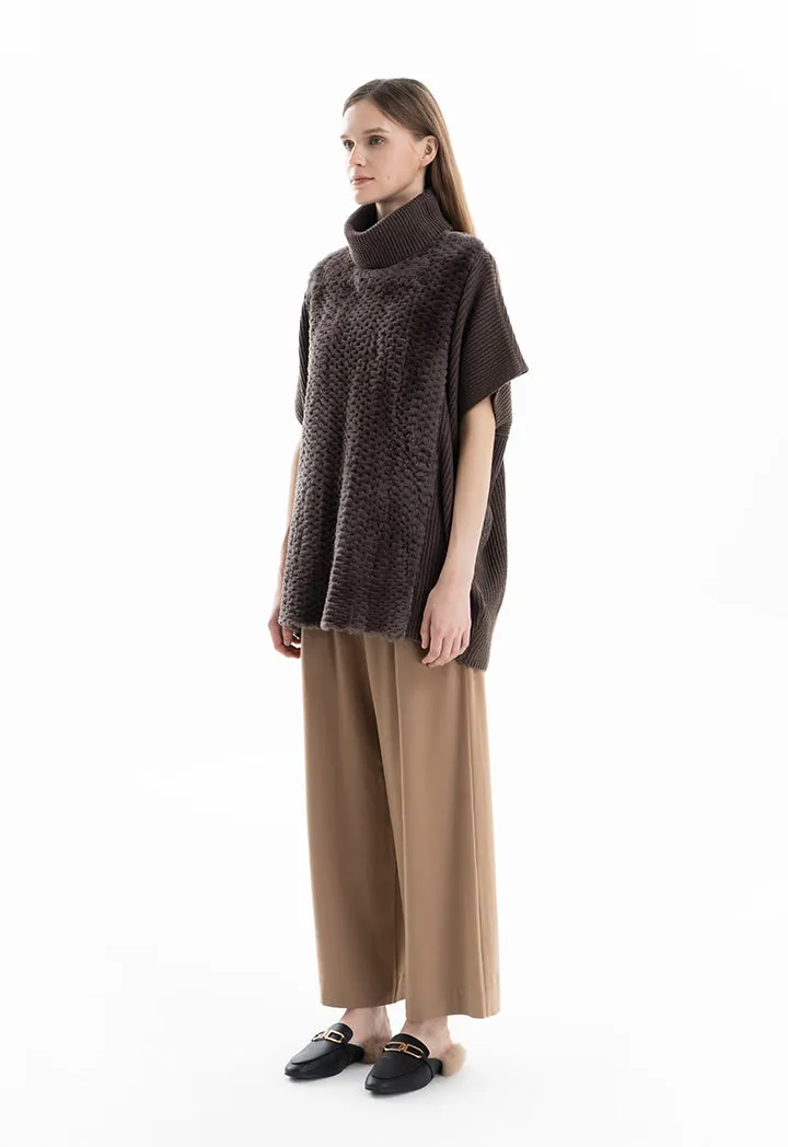 Faux Fur Hem Slip On Knitted Poncho