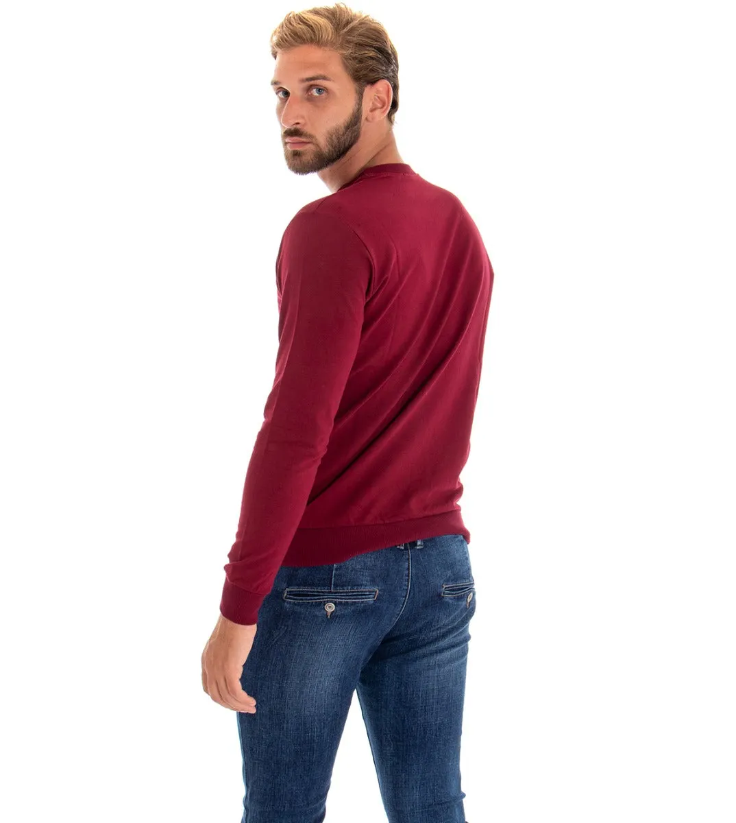 Felpa Uomo Girocollo Tinta Unita Bordeaux Basic Slim Fit GIOSAL-F2648A