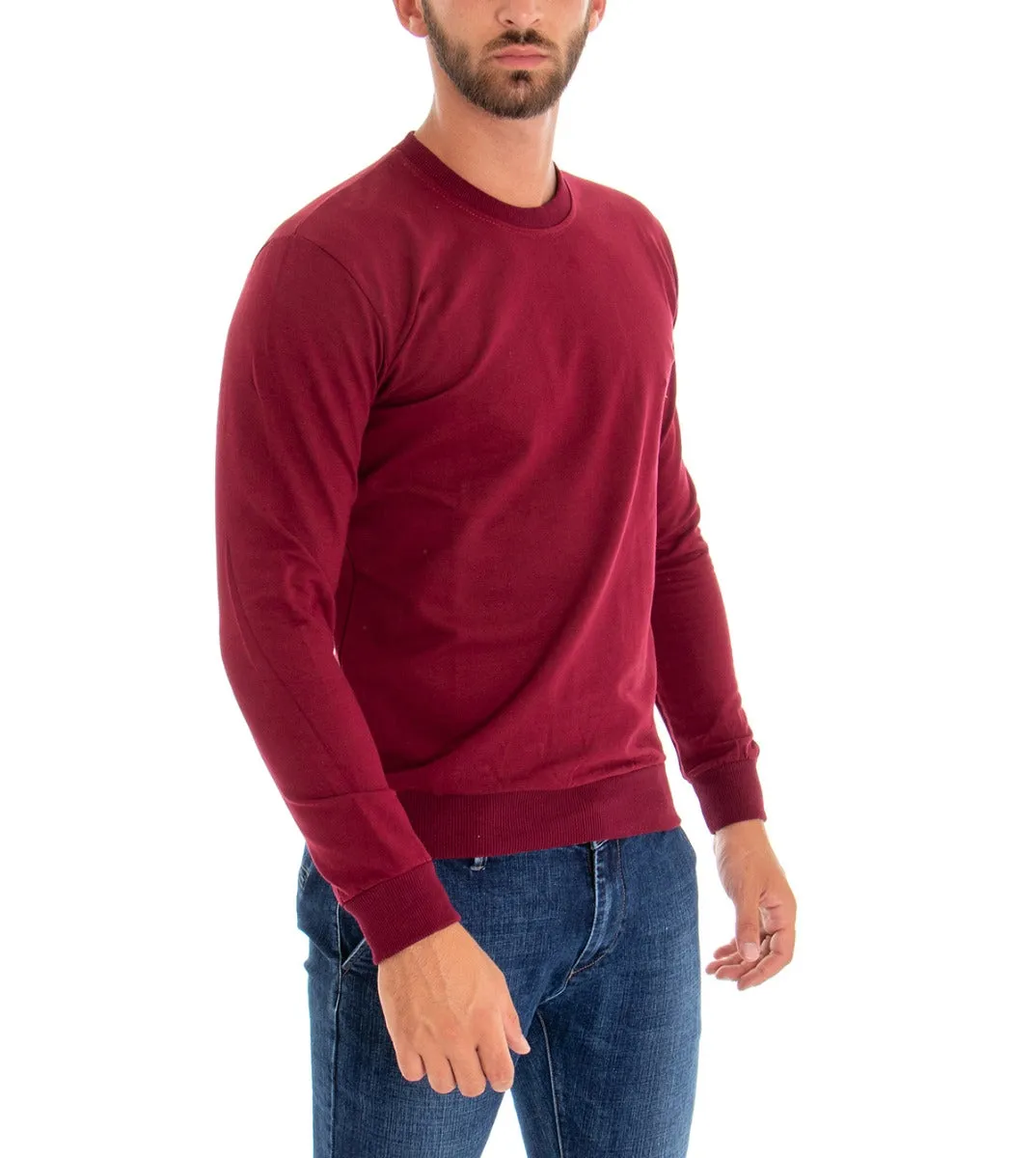 Felpa Uomo Girocollo Tinta Unita Bordeaux Basic Slim Fit GIOSAL-F2648A