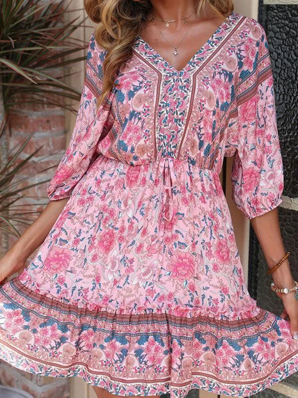 Floral Vintage Loose Mini Dress