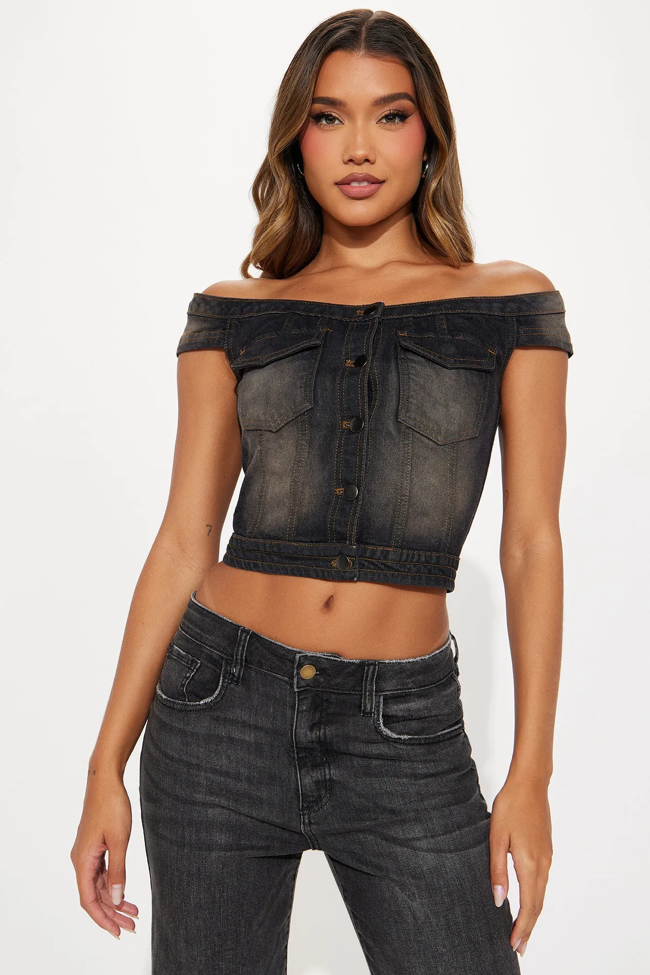 For Keeps Denim Corset Top - Black