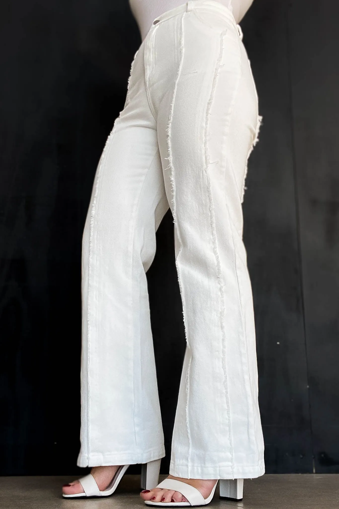 FRAYED HEM FLARE PANTS