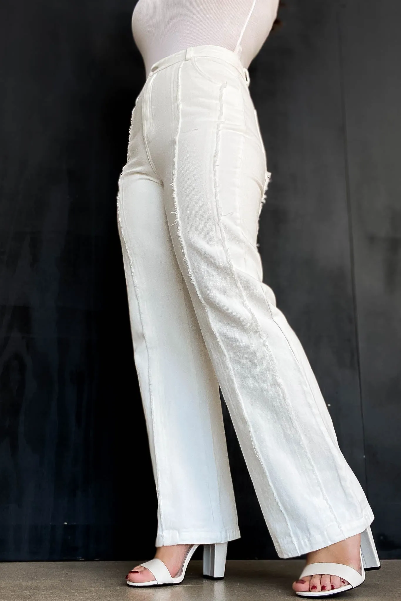 FRAYED HEM FLARE PANTS