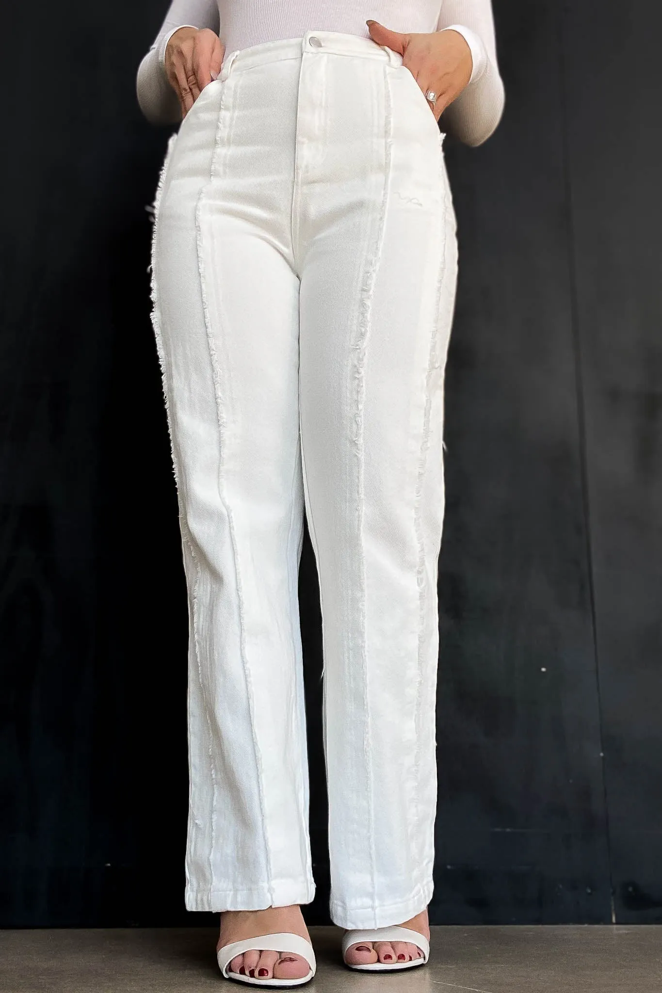 FRAYED HEM FLARE PANTS