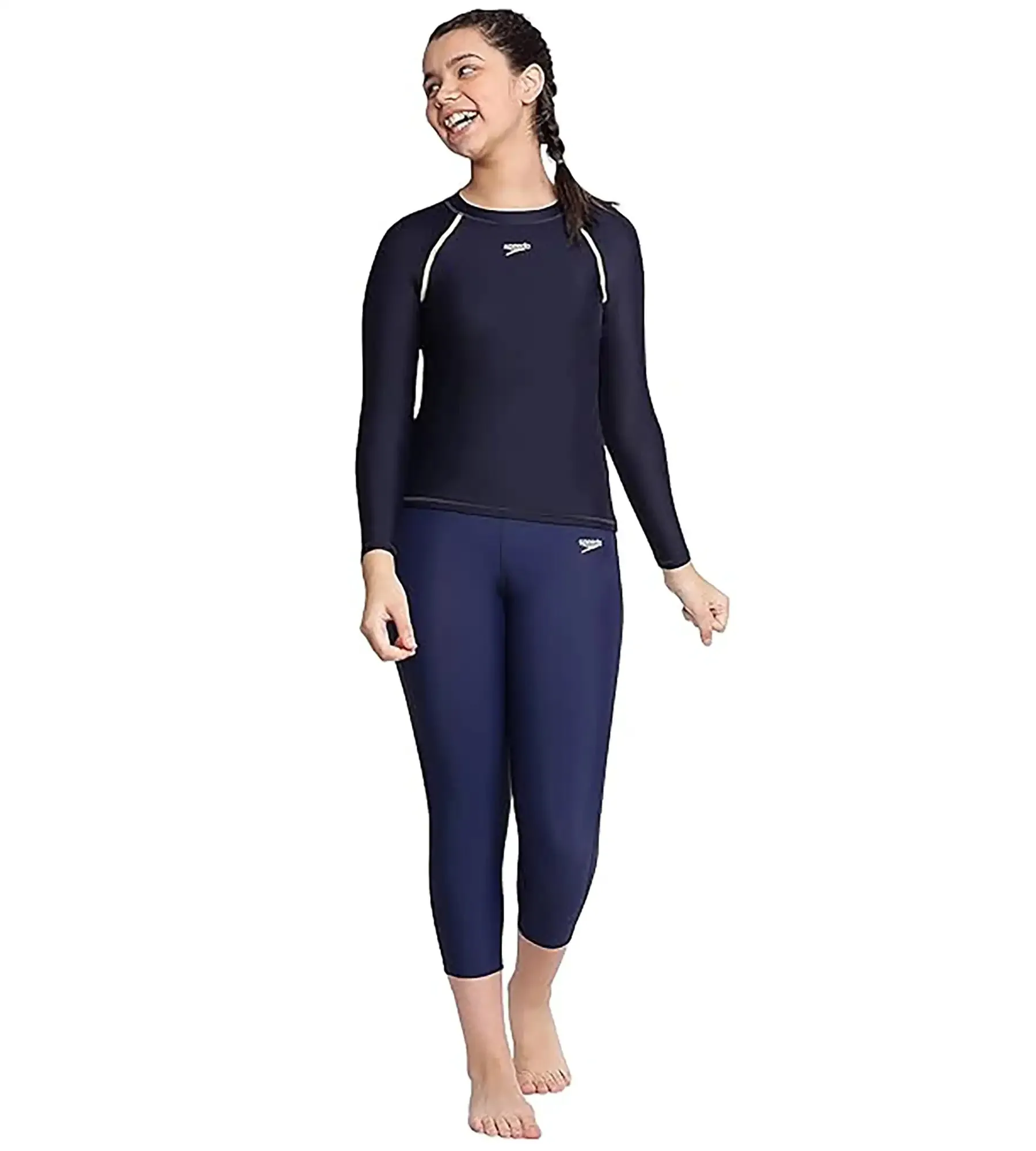 Girl's Endurance Solid Long Sleeve Suntop - True Navy  &  Spritz