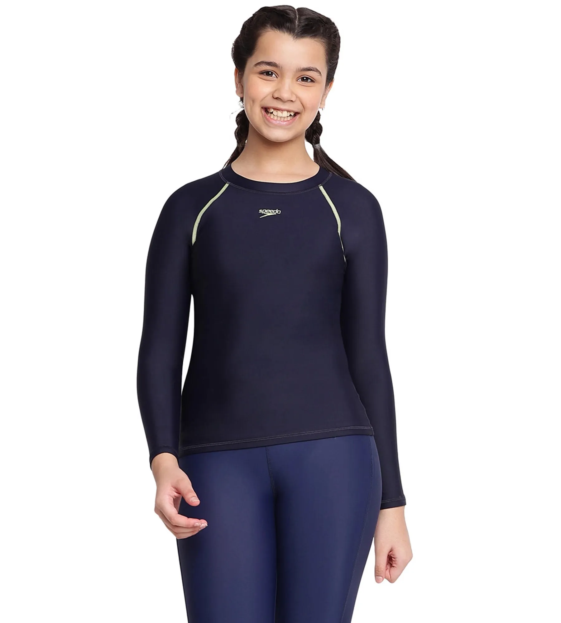 Girl's Endurance Solid Long Sleeve Suntop - True Navy  &  Spritz