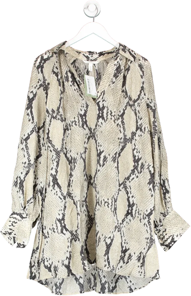 H&M Beige Snakeskin Print V Neck Tunic UK S