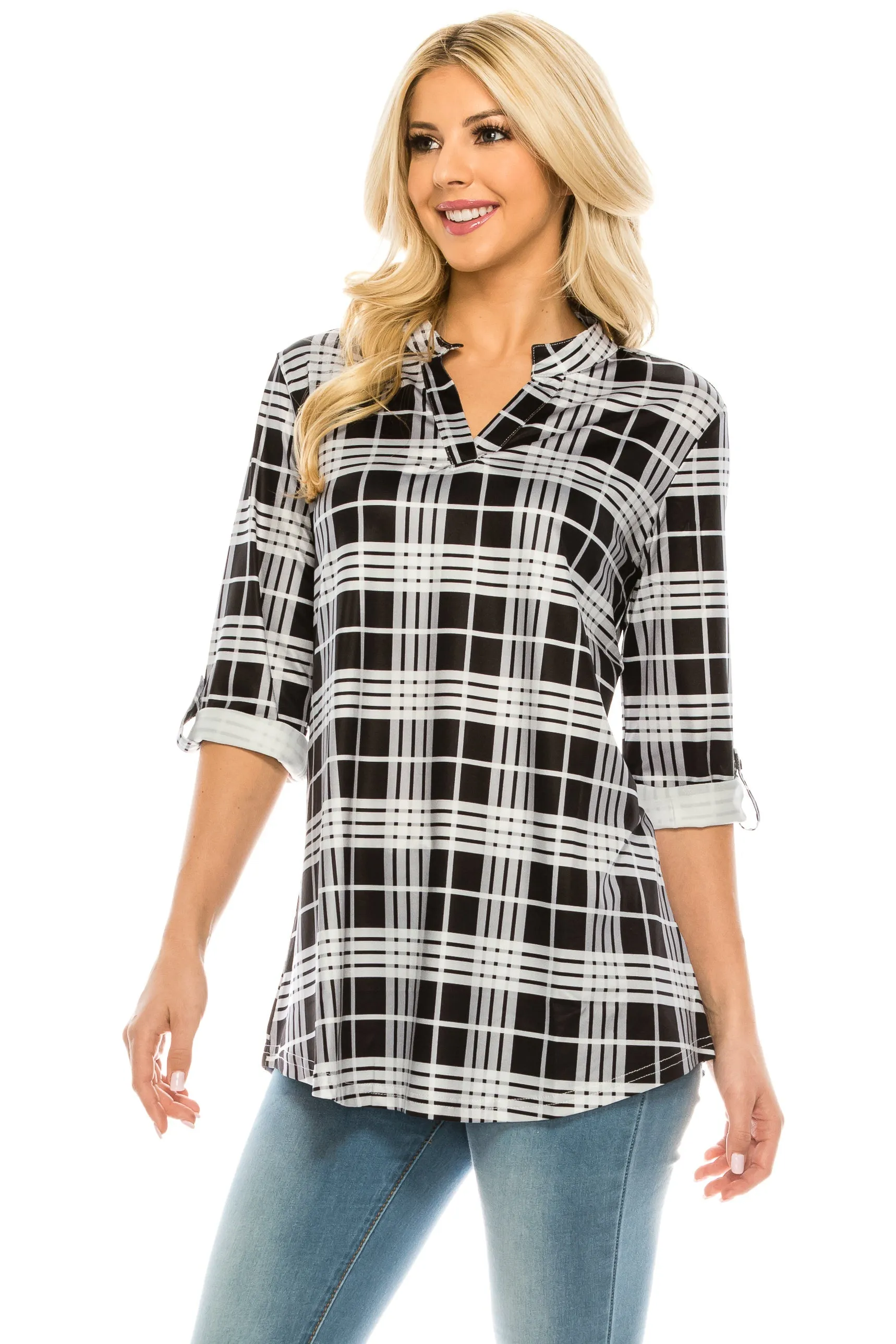 Haute Edition Women's 3/4 Sleeve Tunic Tops S-3X. Plus size available.