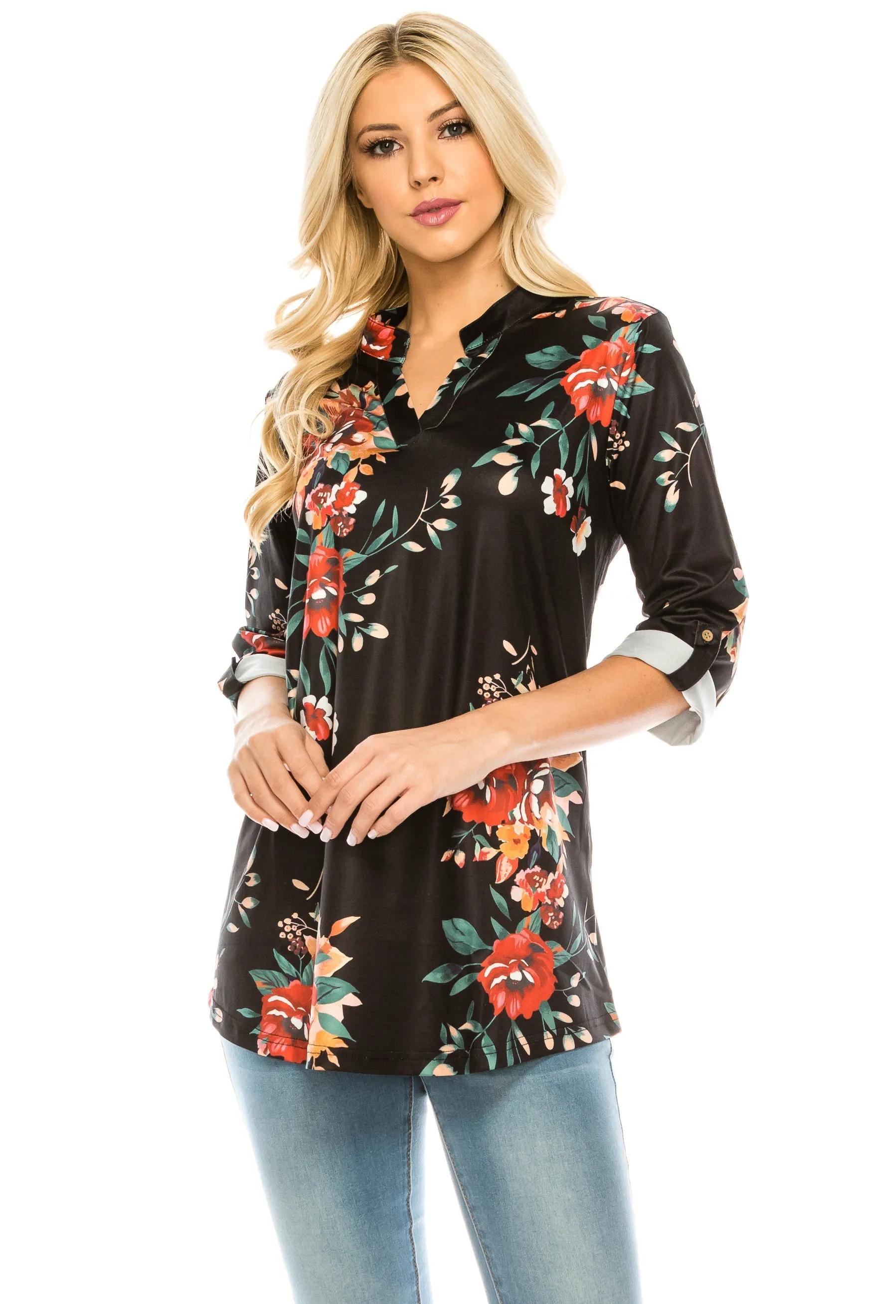 Haute Edition Women's 3/4 Sleeve Tunic Tops S-3X. Plus size available.