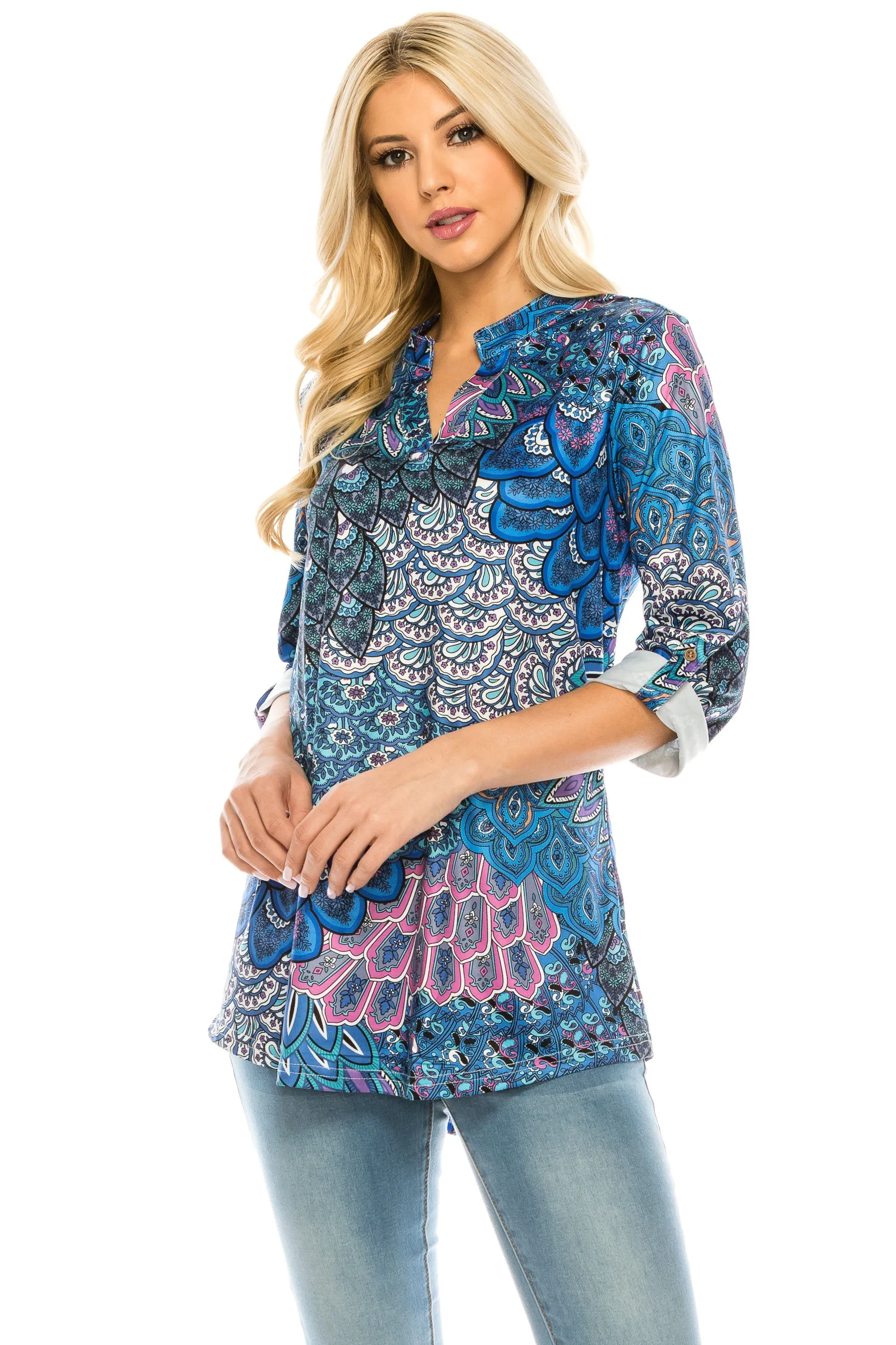 Haute Edition Women's 3/4 Sleeve Tunic Tops S-3X. Plus size available.