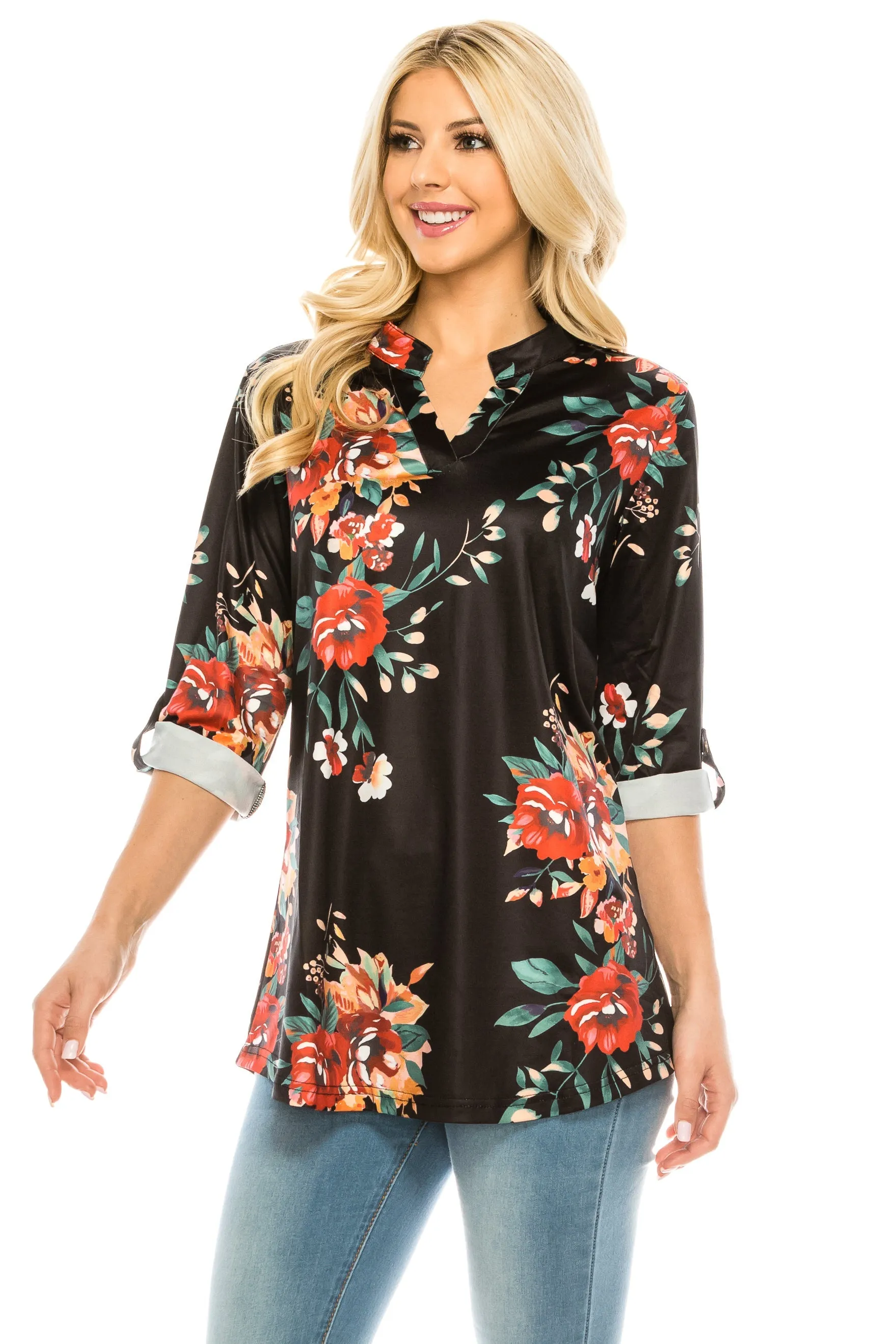 Haute Edition Women's 3/4 Sleeve Tunic Tops S-3X. Plus size available.