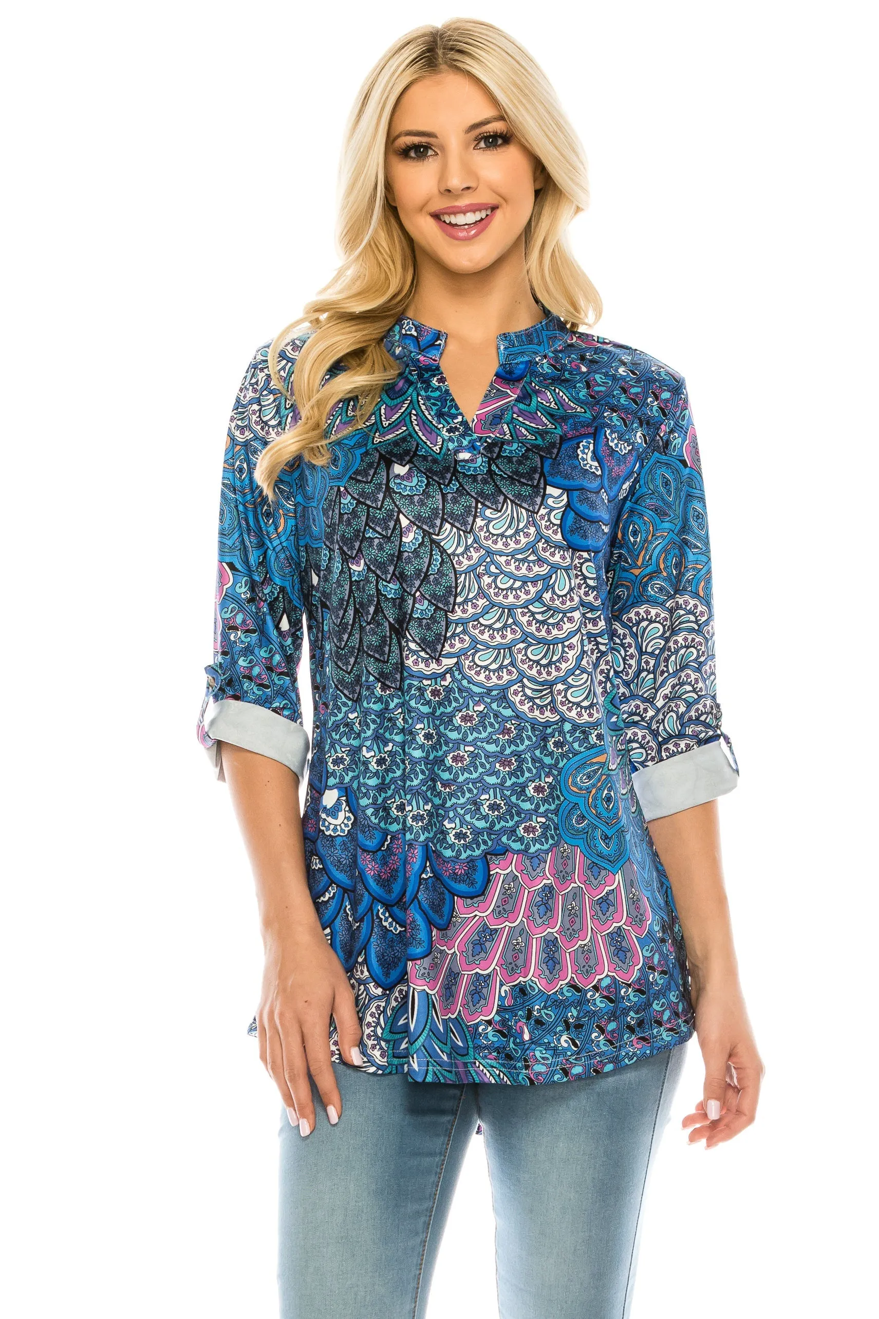 Haute Edition Women's 3/4 Sleeve Tunic Tops S-3X. Plus size available.