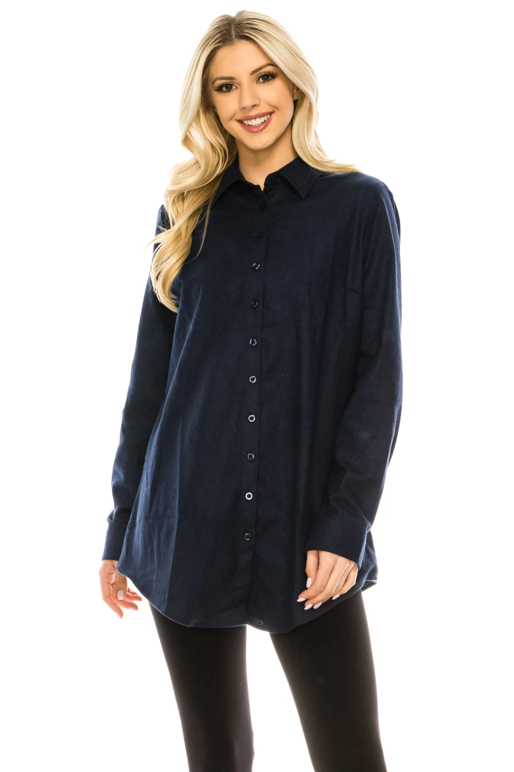 Haute Edition Women's Long Button Down Flannel Tunic Shirt with Plus