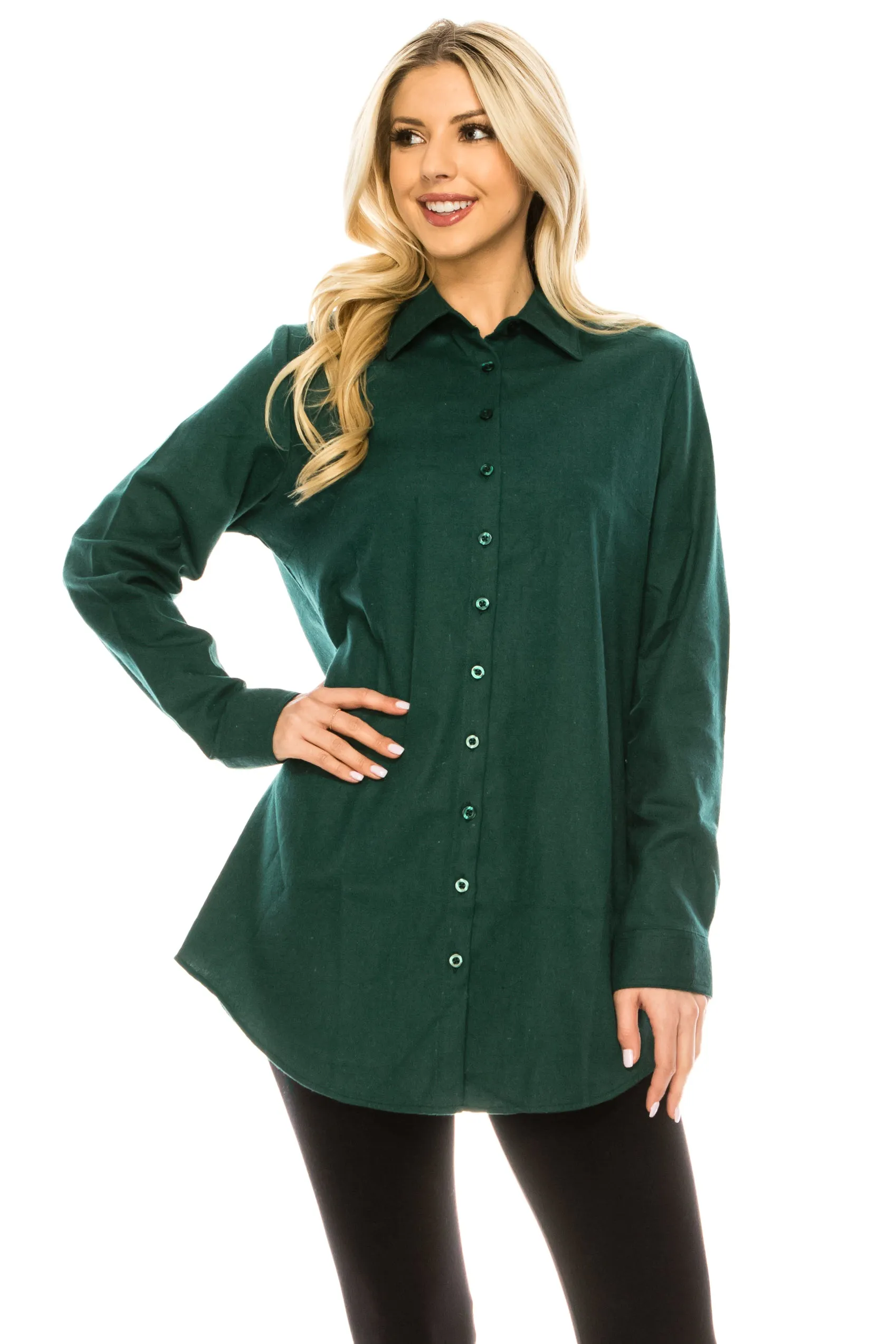 Haute Edition Women's Long Button Down Flannel Tunic Shirt with Plus