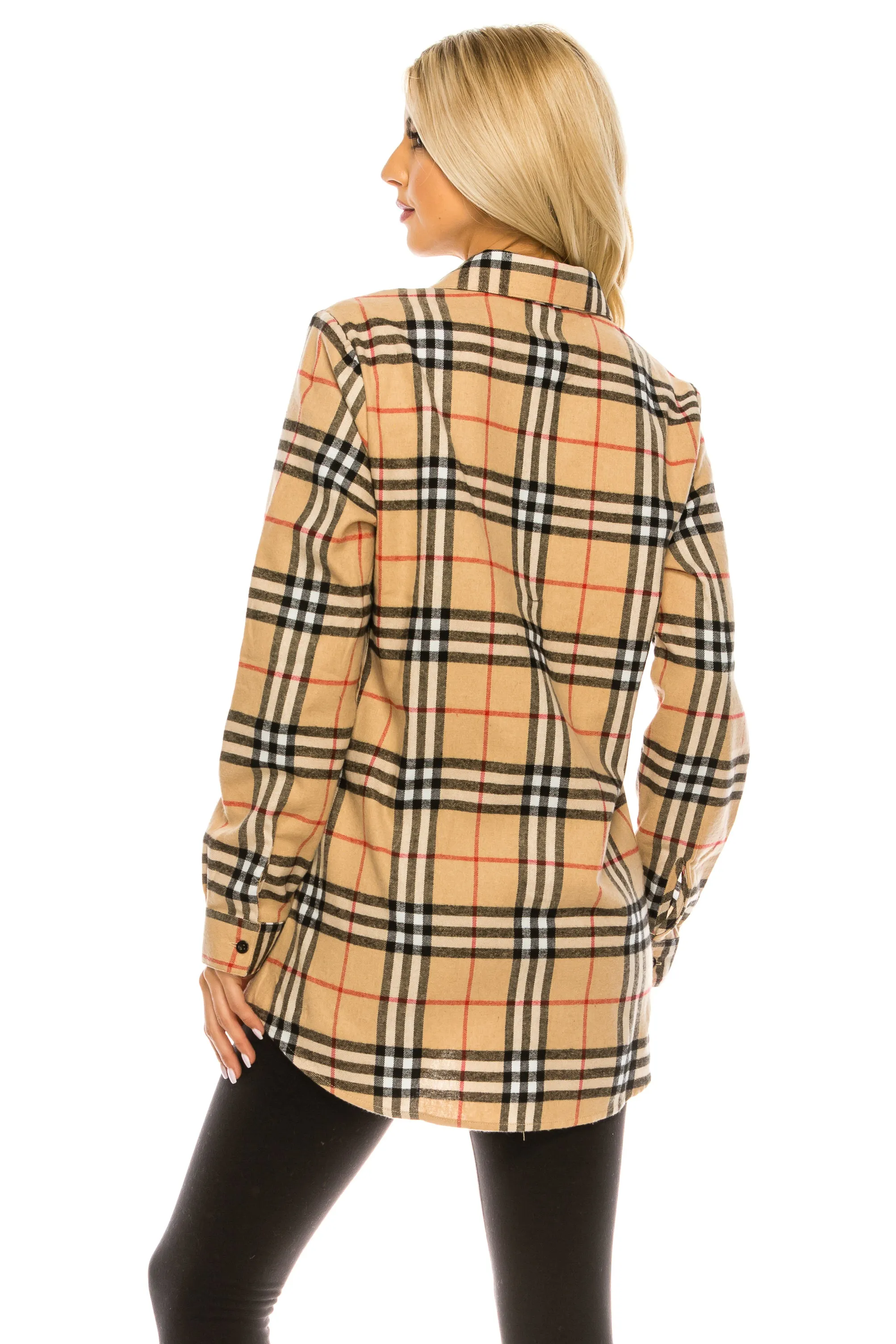 Haute Edition Women's Long Button Down Flannel Tunic Shirt with Plus