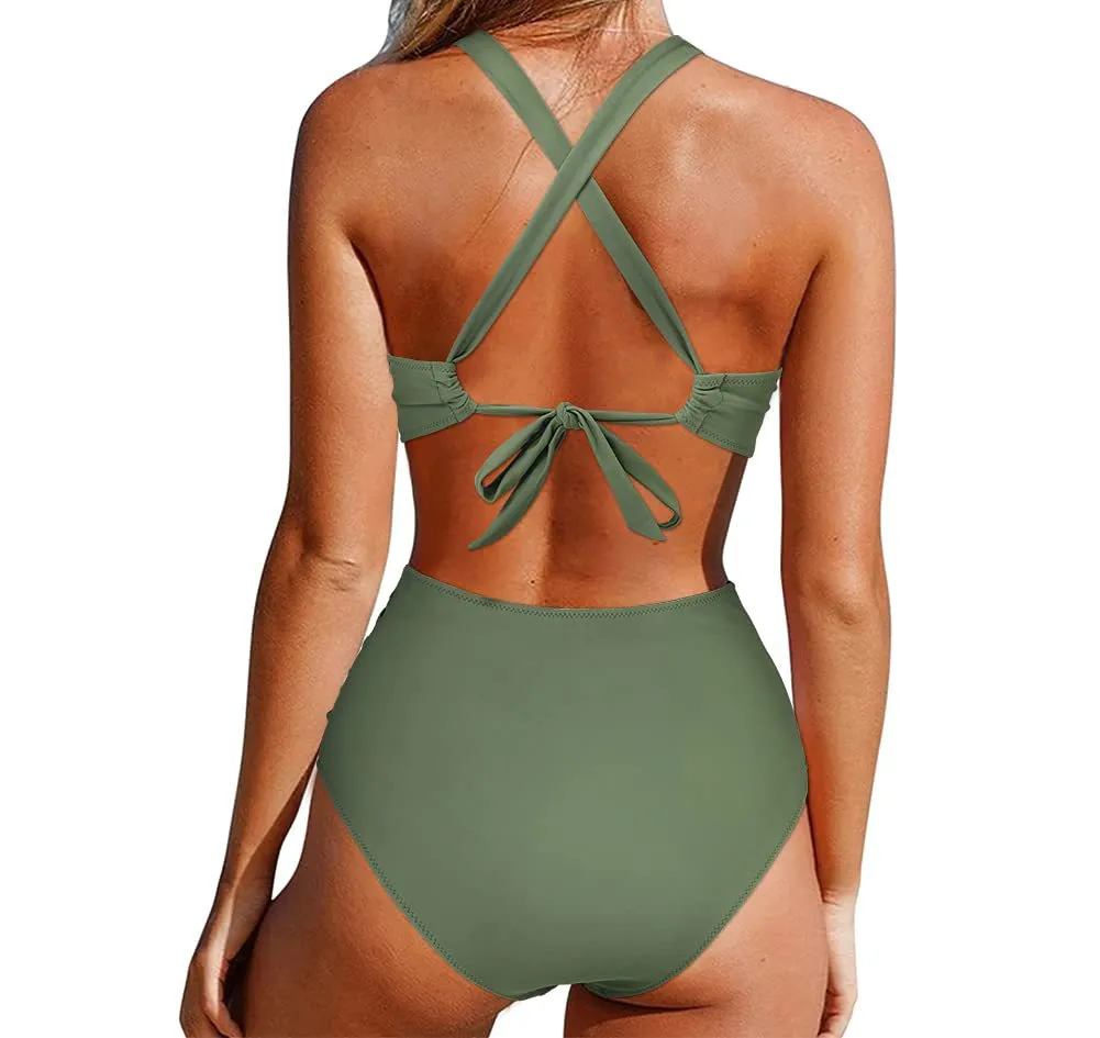 Haute Edition Women's Tankini Monokini Swimsuit with Side Cutouts