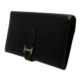 #HERMES/Long Wallet/BLK/Leather/Plain