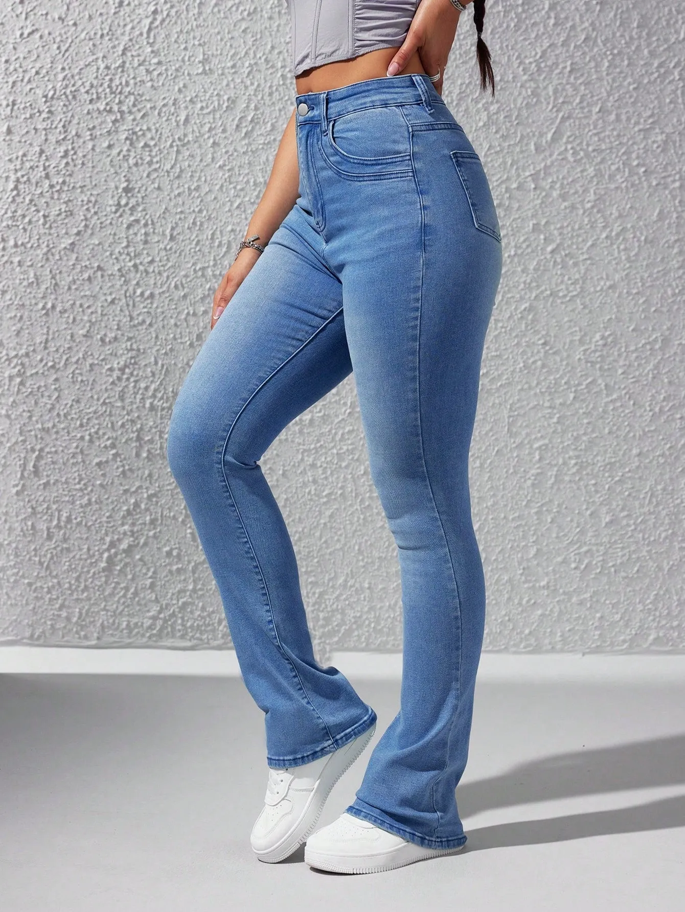 High Waist Bleach Wash Flare Leg Jeans