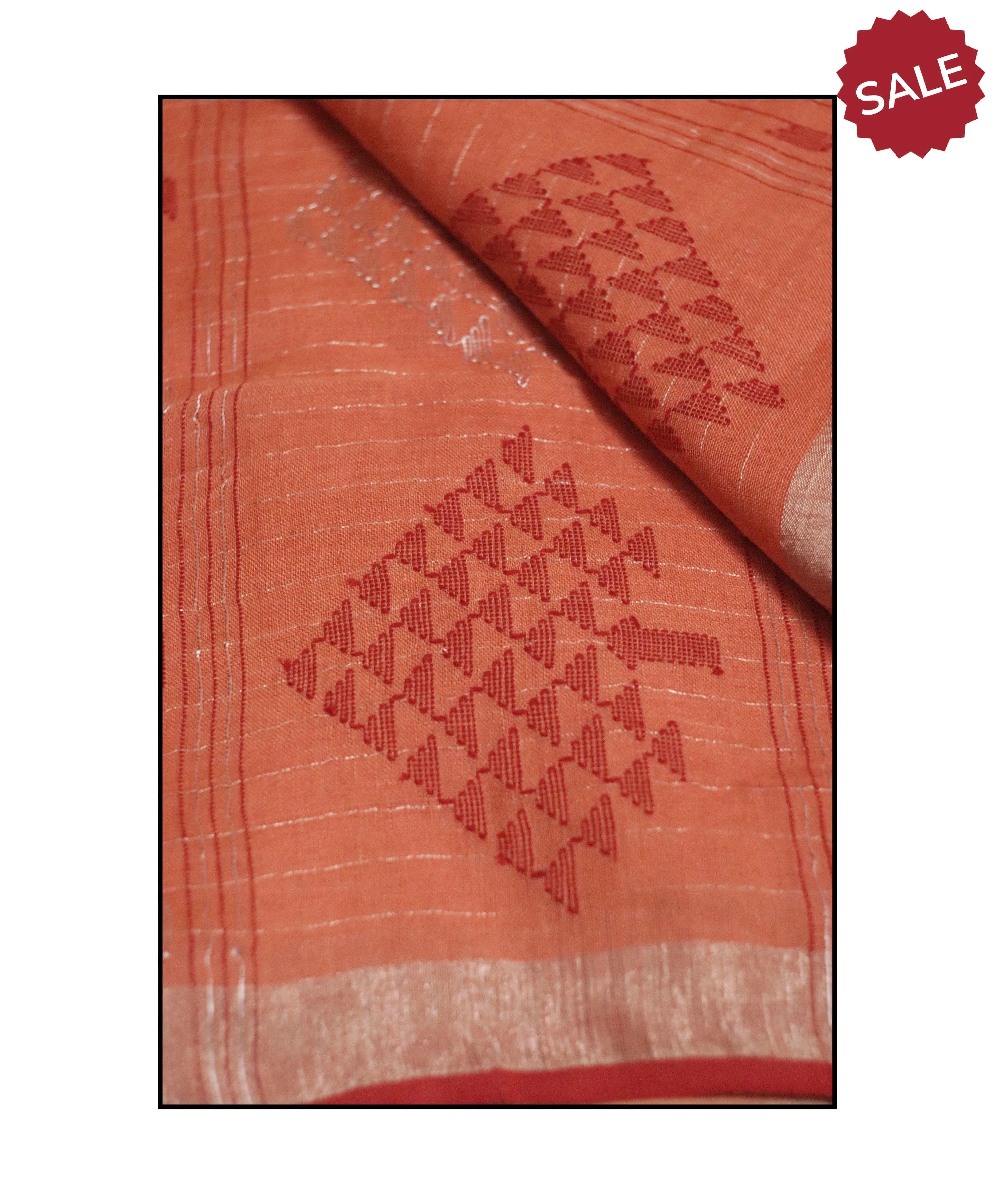 Kaisori Ekaya Narangi Jamdani Linen  saree