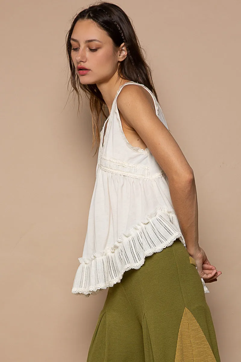 Lace Trim V-Neck Sleeveless Top