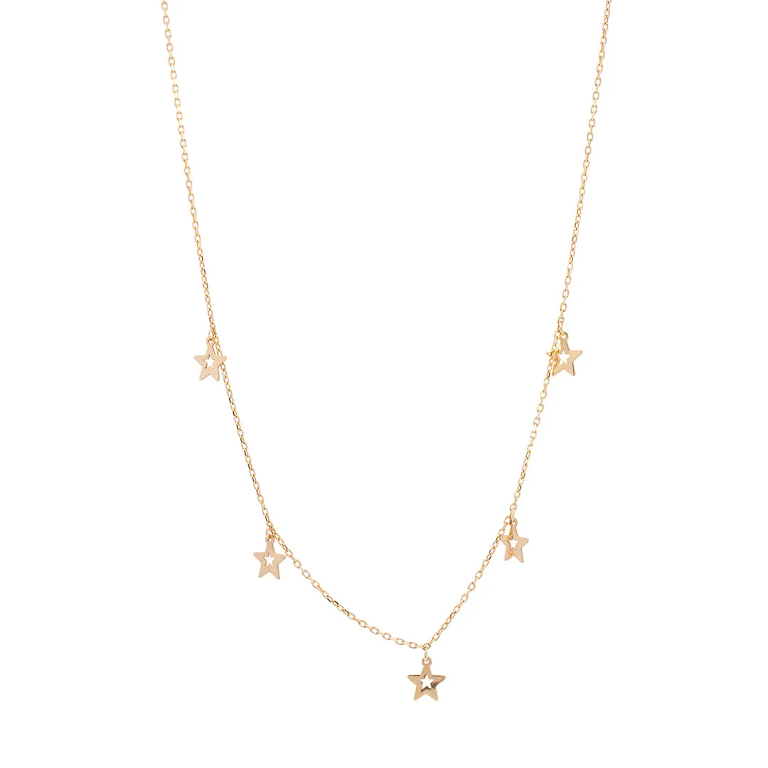 Ladies 14K Yellow Gold Stars Collar Necklace