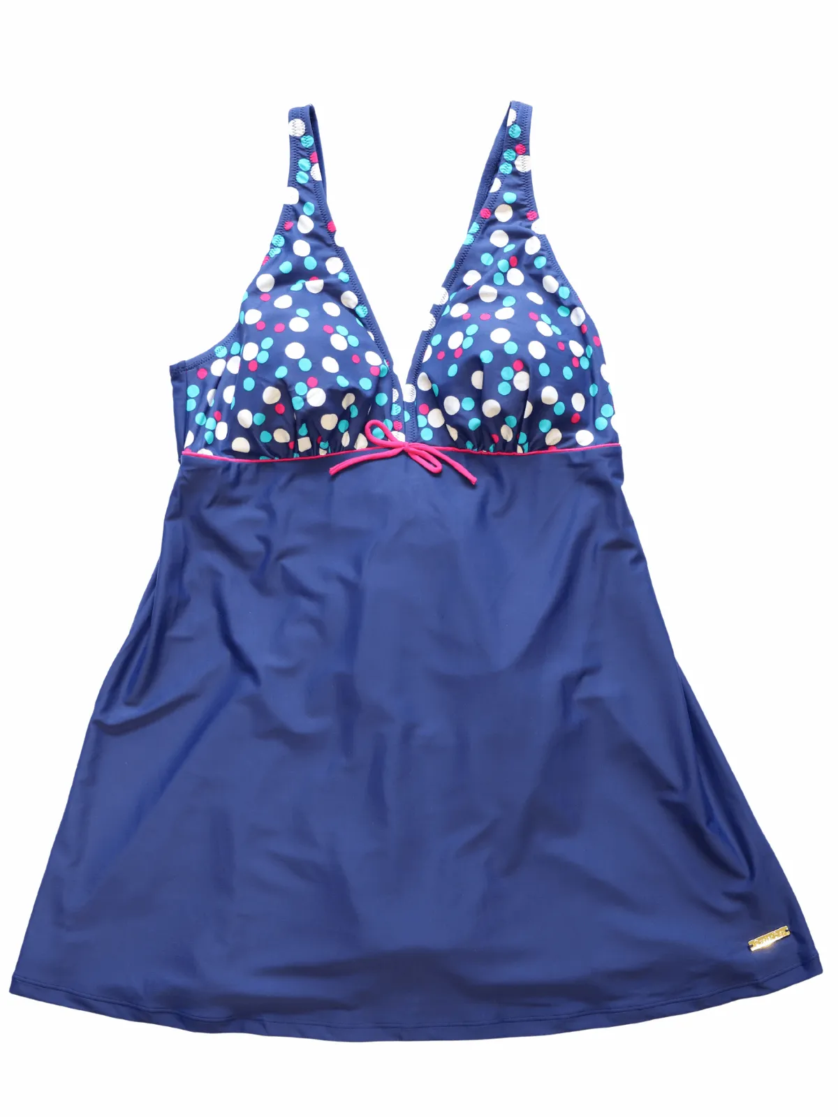 Ladies Polka Dotted Skirted Navy Blue Swimsuit