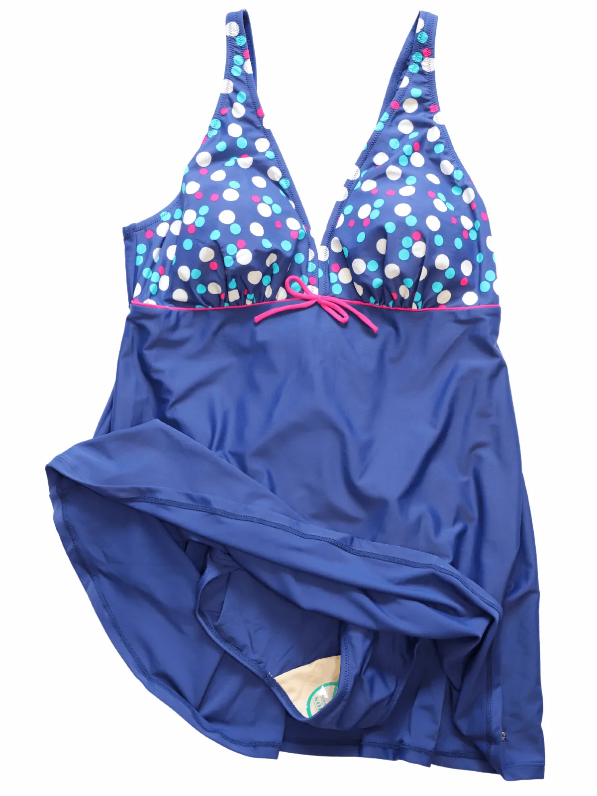 Ladies Polka Dotted Skirted Navy Blue Swimsuit