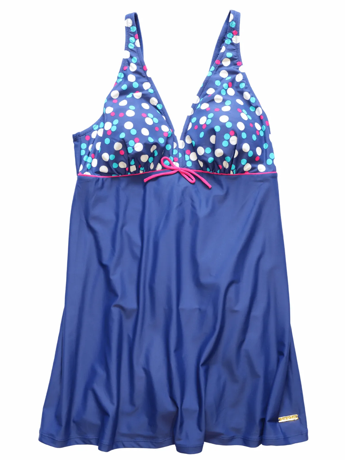 Ladies Polka Dotted Skirted Navy Blue Swimsuit