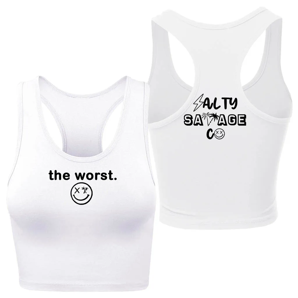 Ladies "the worst." Racerback Crop Tank | Micro