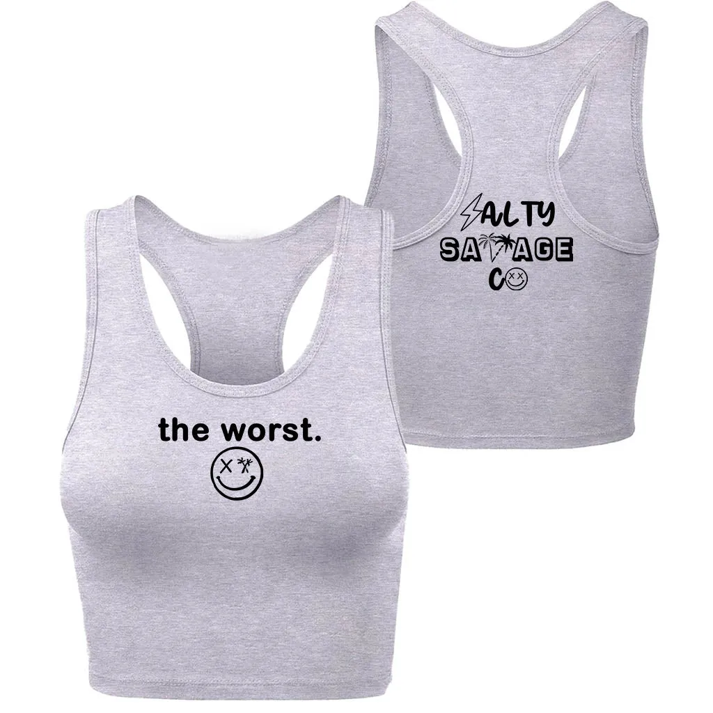 Ladies "the worst." Racerback Crop Tank | Micro