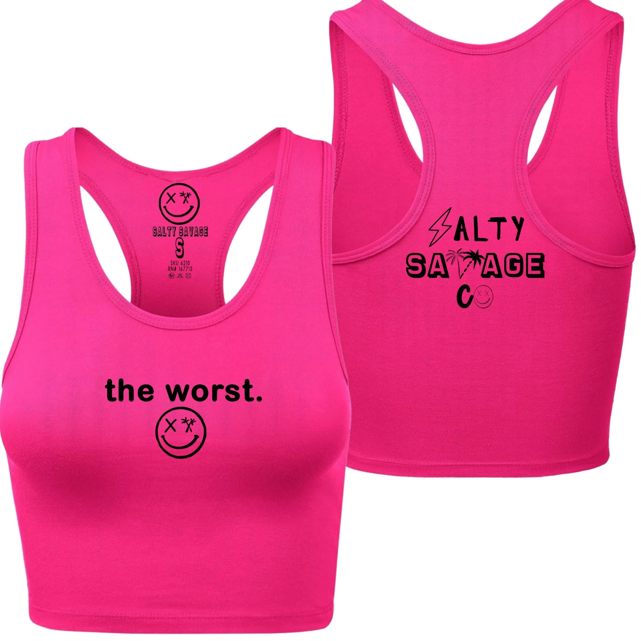 Ladies "the worst." Racerback Crop Tank | Micro