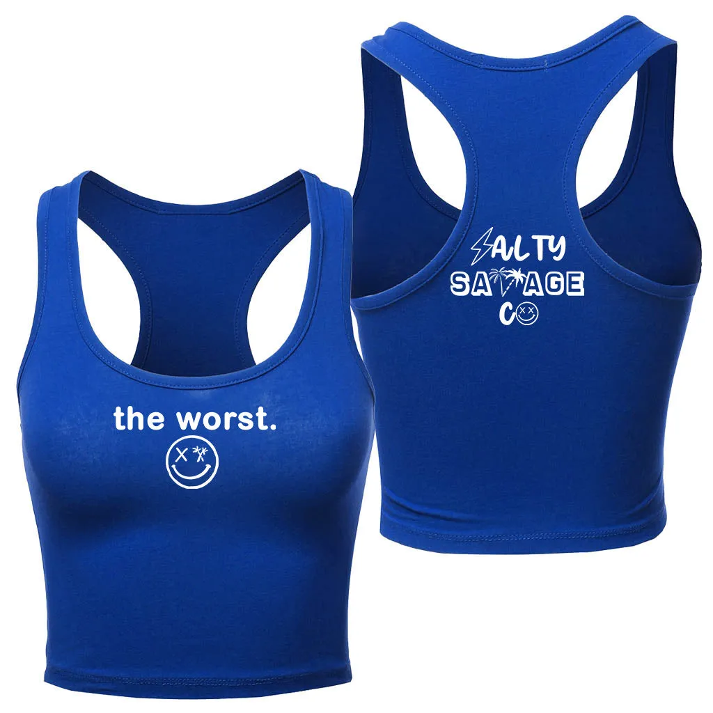 Ladies "the worst." Racerback Crop Tank | Micro