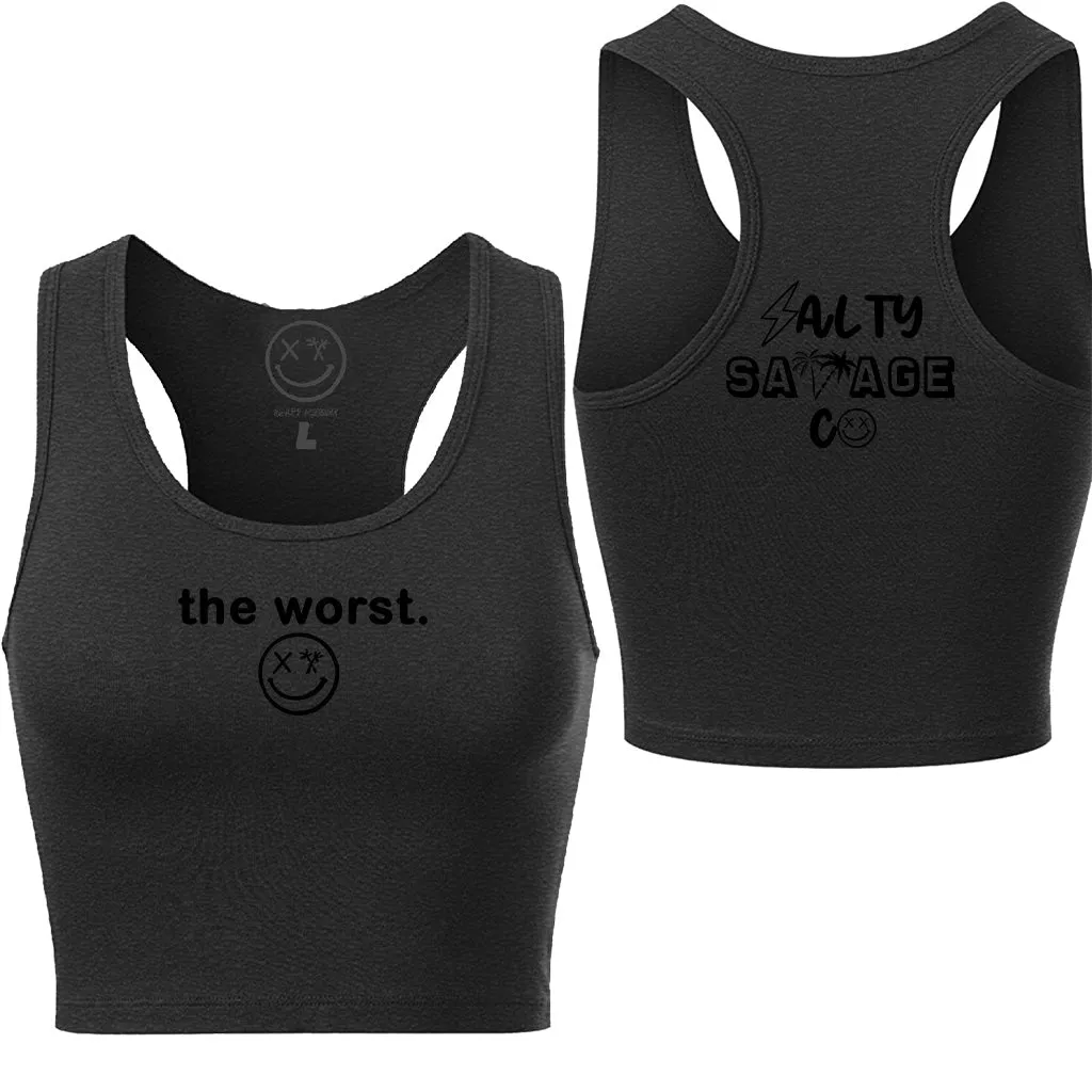 Ladies "the worst." Racerback Crop Tank | Micro