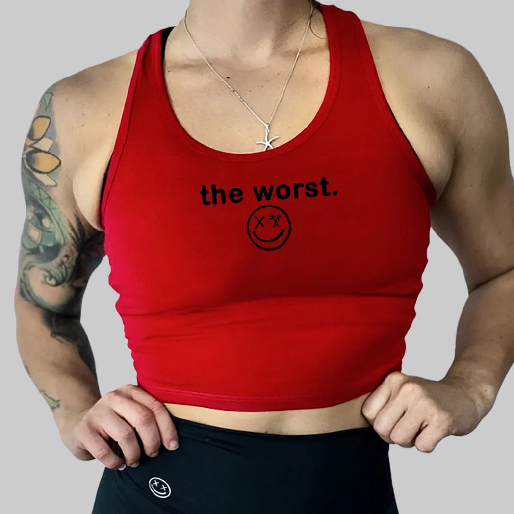 Ladies "the worst." Racerback Crop Tank | Micro