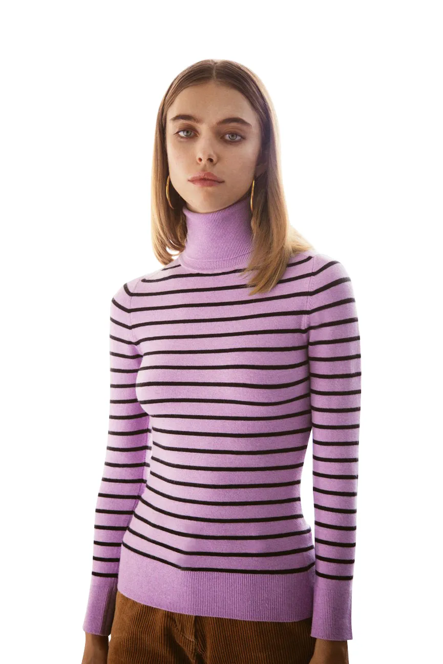 Lavender/Black Stripe Peachskin Turtleneck