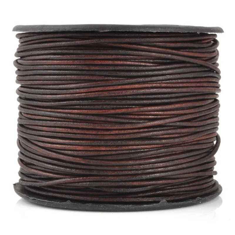 Leather Cord-3mm Round-Soft-Natural Antique Brown-50 Meters